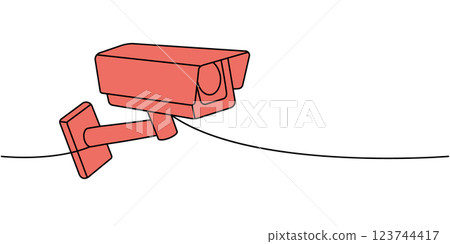 Video camera one line colored continuous drawing. Video surveillance. Vector illustration 123744417