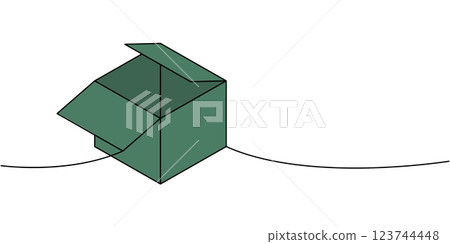 Square box one line colored continuous drawing. Open box. Vector illustration. 123744448