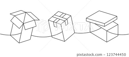 Storage boxes one line continuous drawing. Carton delivery boxes. Vector illustration. 123744450
