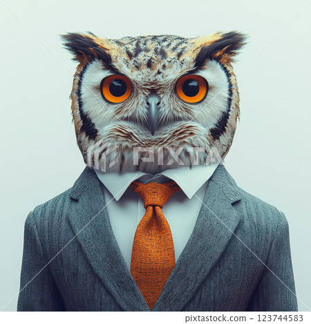 Wise owl in suit giving business advice with serious expression 123744583