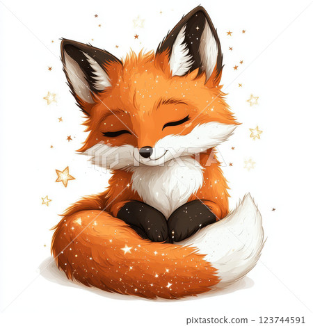 Sleepy fox chibi emoji curled up with soft glowing tail, radiating warmth Sleepy fox chibi emoji curled up with soft glowing tail, radiating warmth 123744591