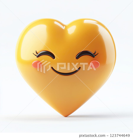 Happy heart emoji with smiling face and rosy cheeks, expressing joy 123744649