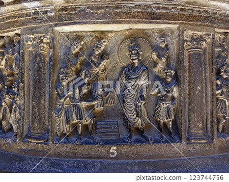 Grass cutters donating auspicious grass to the Buddha around a small stupa on display at a museum in Lahore, Pakistan's ancient capital. Grass cutters donating auspicious grass to the Buddha around a small stupa on display at a museum in Lahore, Pakistan's ancient capital. 123744756