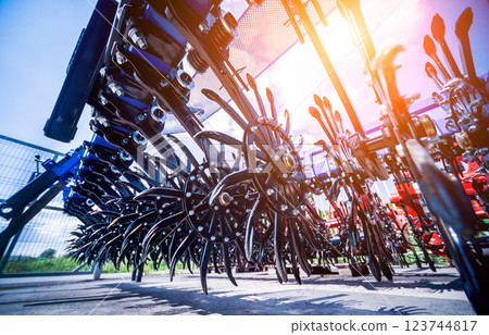 Modern agricultural machinery and equipment. Industrial details. 123744817