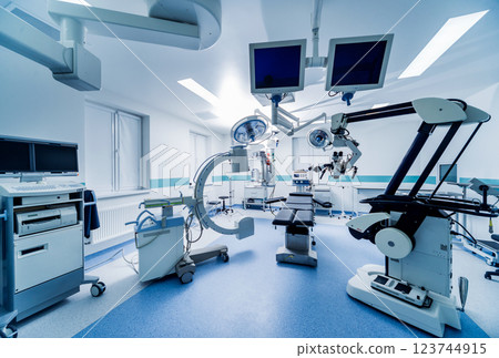 Modern equipment in operating room. Medical devices for neurosurgery. 123744915