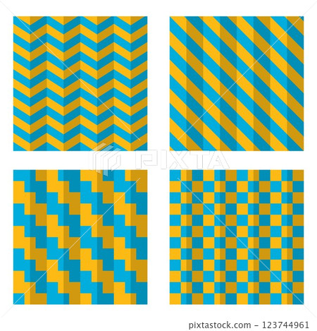 Geometric blue and orange patterns set 123744961