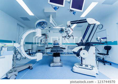 Modern equipment in operating room. Medical devices for neurosurgery. 123744970