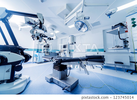 Modern equipment in operating room. Medical devices for neurosurgery. 123745014