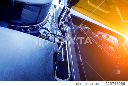 Harvester engine. Gear chains and new modern mechanisms. 123745066