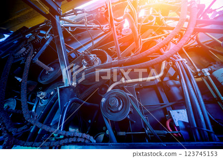 Harvester engine. Gear chains and new modern mechanisms. 123745153