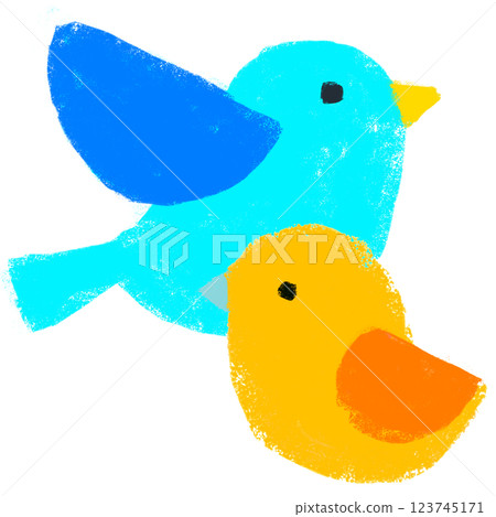 Simple illustrations, crayon touches, early childhood education, bird illustrations 123745171