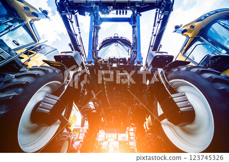 Harvester engine. Gear chains and new modern mechanisms. Harvester engine. Gear chains and new modern mechanisms. 123745326