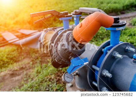 Drip irrigation system. Water saving drip irrigation system being 123745682