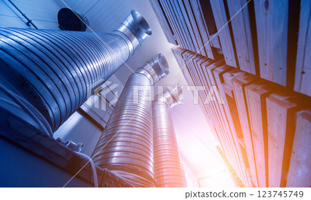 Empty industrial freezer warehouse for vegetable storage. 123745749