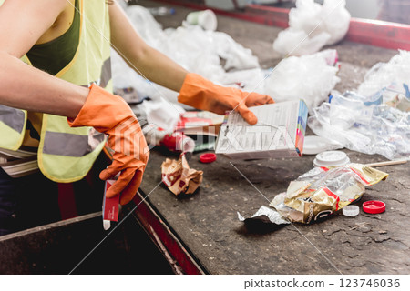 At modern recycling plant. Separate garbage collection. At modern recycling plant. Separate garbage collection. 123746036