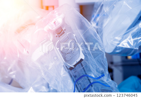 Modern surgical system. Medical robot. Minimally invasive robotic surgery. 123746045