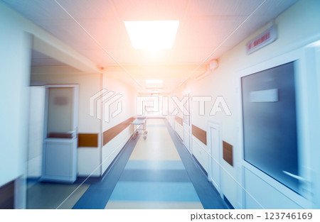 Empty long corridor in the modern clinic. Empty long corridor in the modern clinic. 123746169
