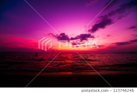 Beautiful tropical beach. Sunrises and sunsets. Ocean. 123746248