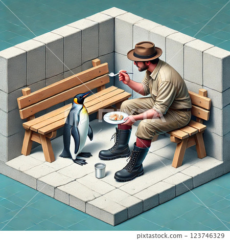 A man taking a break with a penguin 123746329
