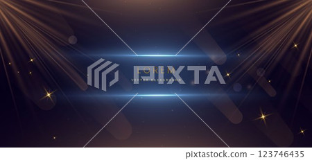 Luxury golden lighting effect glowing on dark blue background and sparkle. 123746435