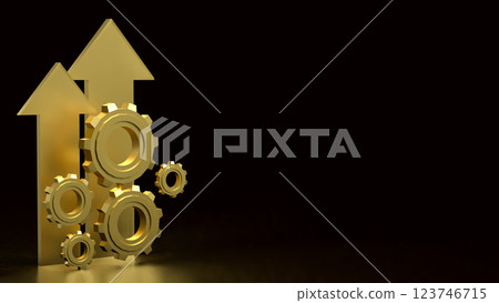 The Gold Arrow and Gear for Business concept 3d Rendering. 123746715