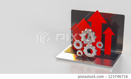 The Arrow and Gear on Notebook for Business concept 3d Rendering. The Arrow and Gear on Notebook for Business concept 3d Rendering. 123746716