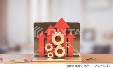 The Arrow and Gear on Notebook for Business concept 3d Rendering. The Arrow and Gear on Notebook for Business concept 3d Rendering. 123746717