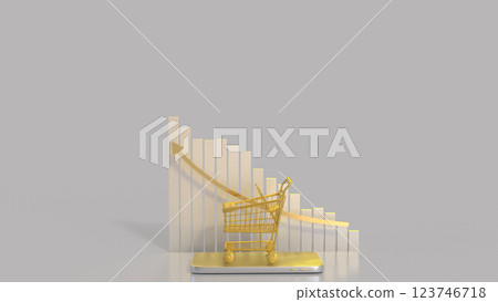 The Gold Shopping cart for Business concept 3d Rendering. 123746718