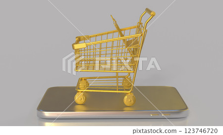 The Gold Shopping cart for Business concept 3d Rendering. 123746720