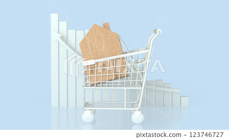 The House in Shopping cart for property or real estate concept 3d Rendering. The House in Shopping cart for property or real estate concept 3d Rendering. 123746727