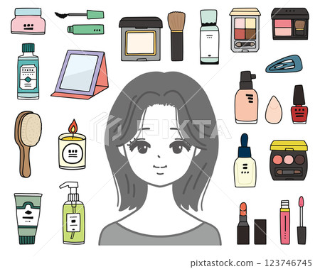 婦女與化妝用品插圖集 123746745