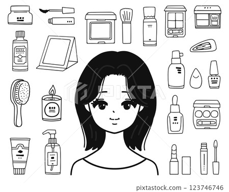 婦女與化妝用品線描圖解集 123746746