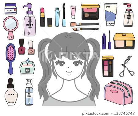 婦女與化妝用品插圖集 123746747