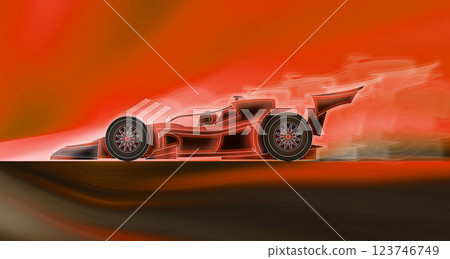Illustration of a red open-wheel formula racing car cutting through the light Illustration of a red open-wheel formula racing car cutting through the light 123746749
