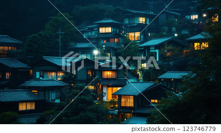 夜晚安靜的山區住宅區 123746779
