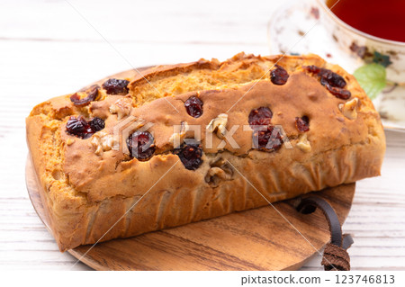 Cranberry and walnut pound cake Cranberry and walnut pound cake 123746813