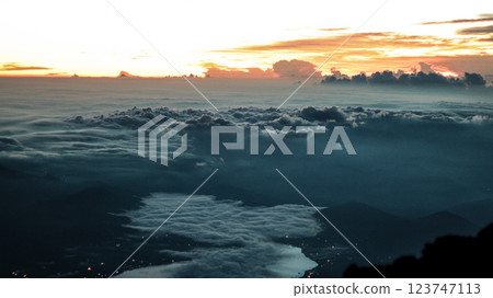 Sunrise over the sea of clouds and the lake Sunrise over the sea of clouds and the lake 123747113
