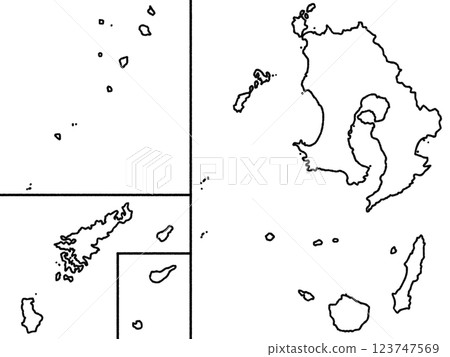 鹿兒島縣九州的略顯鬆散的白色地圖 123747569
