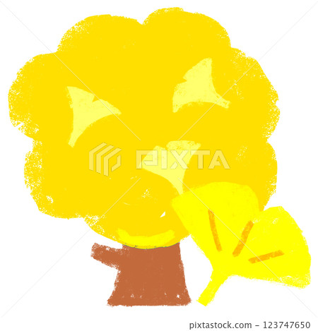 Simple illustration, crayon touch, ginkgo tree Simple illustration, crayon touch, ginkgo tree 123747650