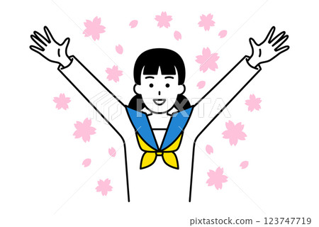 櫻花紛飛中女學生們歡呼雀躍 123747719