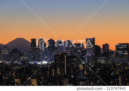 A collaboration of Mt. Fuji and the evening/night view of Tokyo (Shinjuku) A collaboration of Mt. Fuji and the evening/night view of Tokyo (Shinjuku) 123747941
