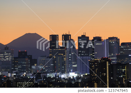 富士山與東京（新宿）的夜景交相輝映 123747945