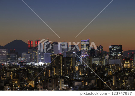 A collaboration of Mt. Fuji and the evening/night view of Tokyo (Shinjuku) A collaboration of Mt. Fuji and the evening/night view of Tokyo (Shinjuku) 123747957