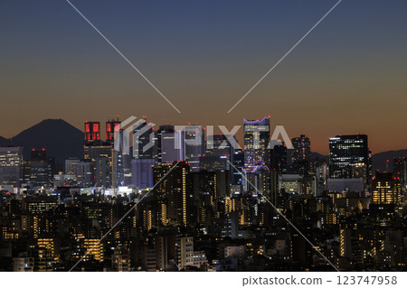 A collaboration of Mt. Fuji and the evening/night view of Tokyo (Shinjuku) A collaboration of Mt. Fuji and the evening/night view of Tokyo (Shinjuku) 123747958