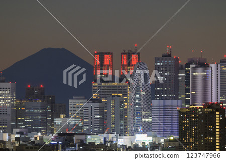 A collaboration of Mt. Fuji and the evening/night view of Tokyo (Shinjuku) A collaboration of Mt. Fuji and the evening/night view of Tokyo (Shinjuku) 123747966