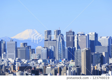 A collaboration between Mt. Fuji and the cityscape of Tokyo (Shinjuku) 123748019