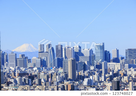 A collaboration between Mt. Fuji and the cityscape of Tokyo (Shinjuku) 123748027