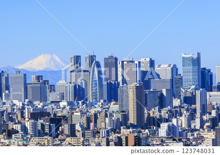 A collaboration between Mt. Fuji and the cityscape of Tokyo (Shinjuku) 123748031