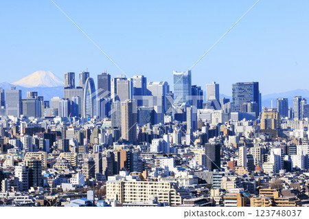 A collaboration between Mt. Fuji and the cityscape of Tokyo (Shinjuku) 123748037