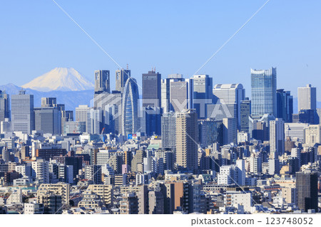 富士山與東京（新宿）街景的融合 123748052